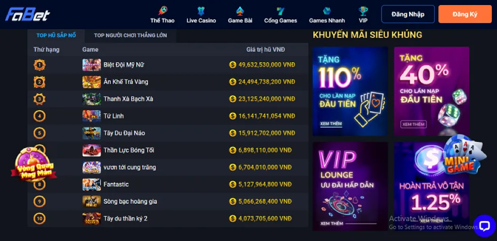Hình ảnh các trò chơi máy đánh bạc (nổ hũ) đầy màu sắc với biểu tượng jackpot lớn trên SB88 App